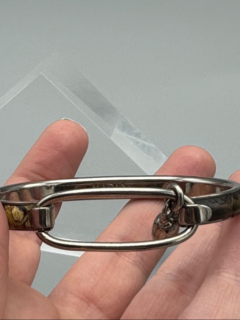 Madani Firenze Silver-Tone & Brown Leather Accent Bangle Bracelet - Picture 6 of 10